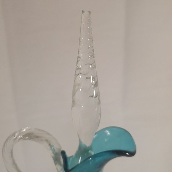 Vintage MCM Italy Empoli Turquoise Blue 14” Ewer Decanter Chipped Stopper RARE - Picture 13 of 16
